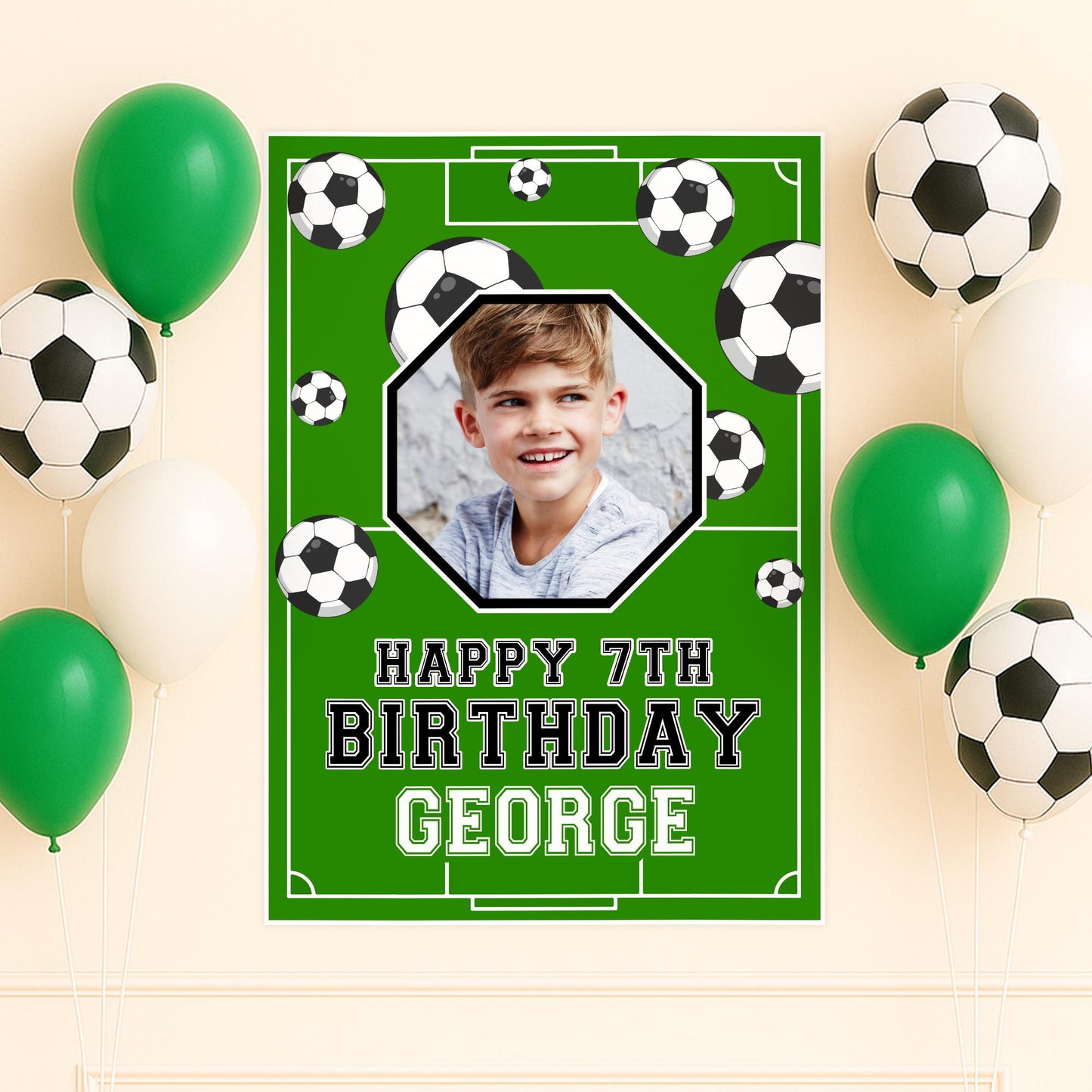 Personalised Football Birthday Banner: Custom Photo Poster with Name & Age  Pitch Design  Sports Themed Party Decor for Boys  A3 or A2