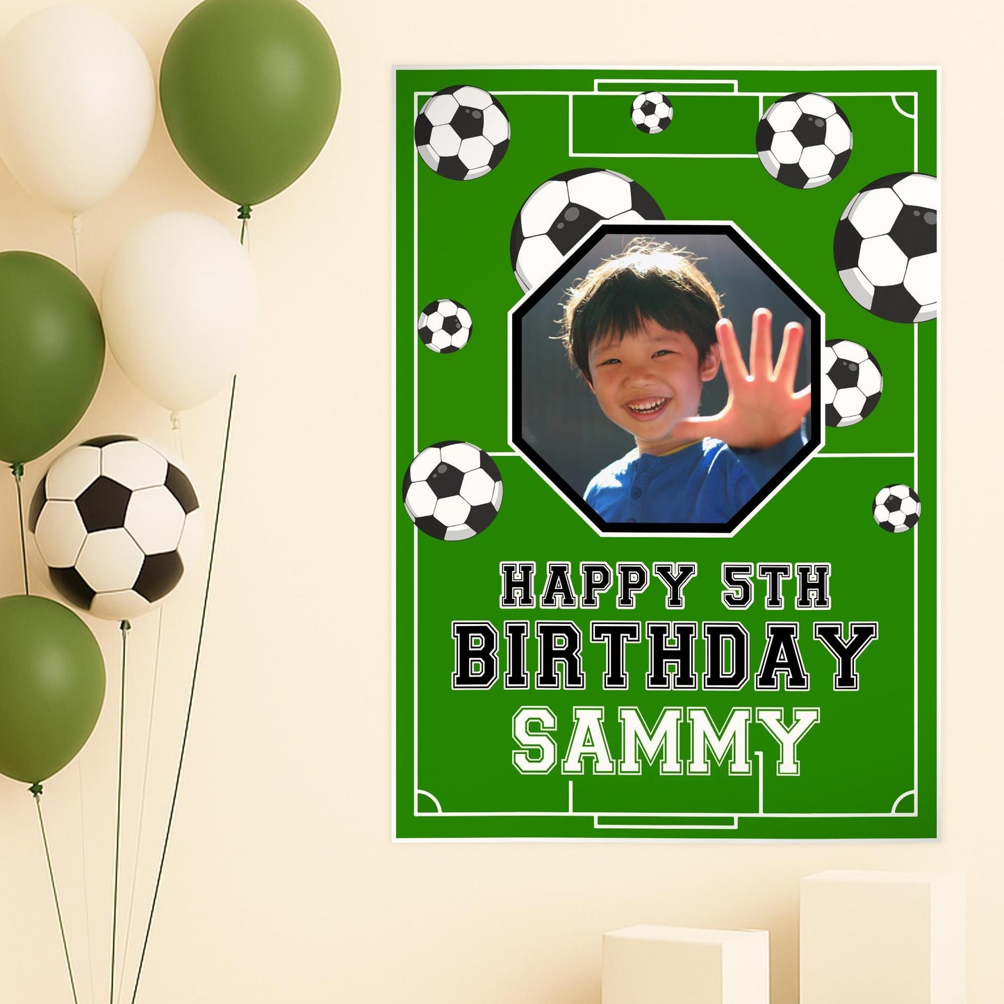Personalised Football Birthday Banner: Custom Photo Poster with Name & Age  Pitch Design  Sports Themed Party Decor for Boys  A3 or A2