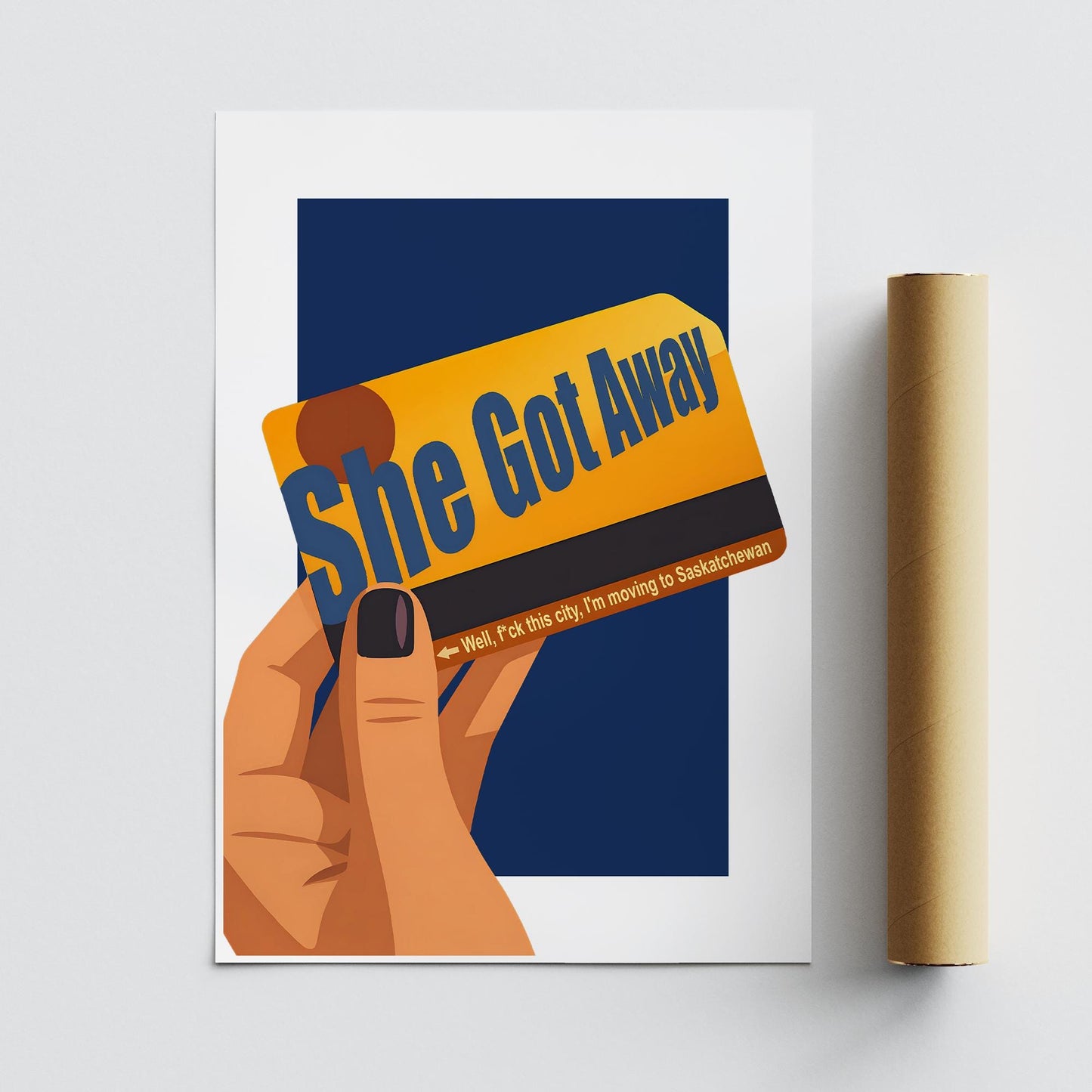 Lyric-Inspired "She Got Away" Metro Card Art Print | Modern Music Poster with Bold Typography | Urban Wall Decor | Home Decor