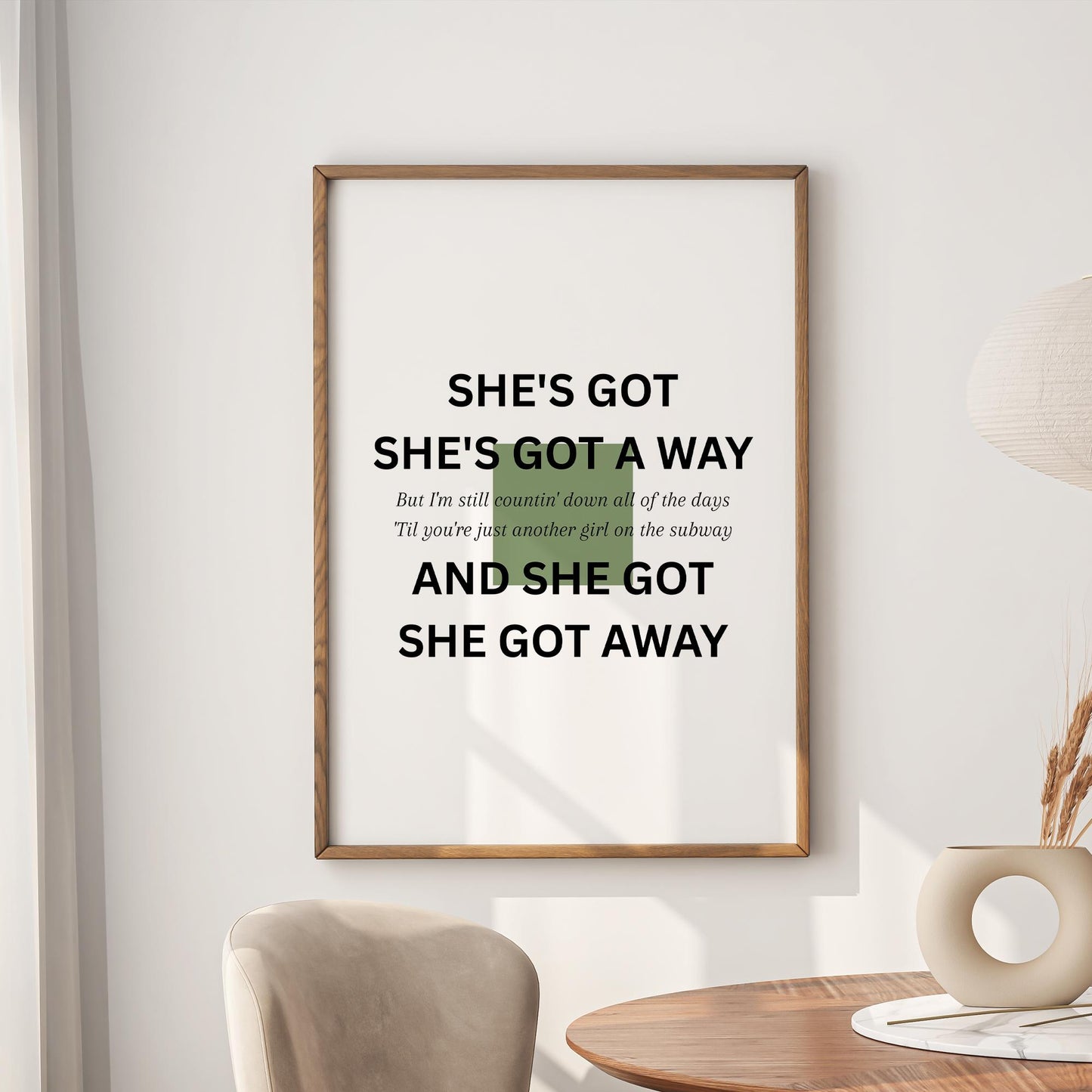 Minimal Lyric-Inspired "She Got Away" Art Print | Modern Typography Music Poster | Contemporary Wall Art | Simplistic Music Home Decor
