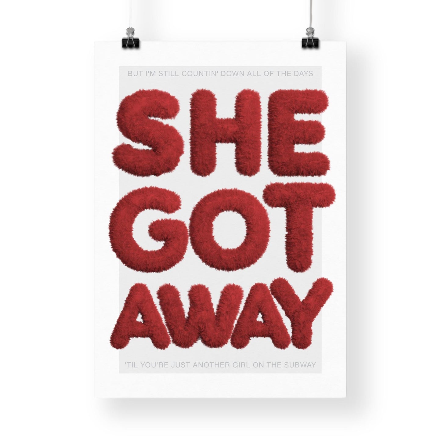 Lyric-Inspired "She Got Away" Red Hair Textured Art Print | Bold Typography Music Poster  | Modern Wall Art | Home Decor