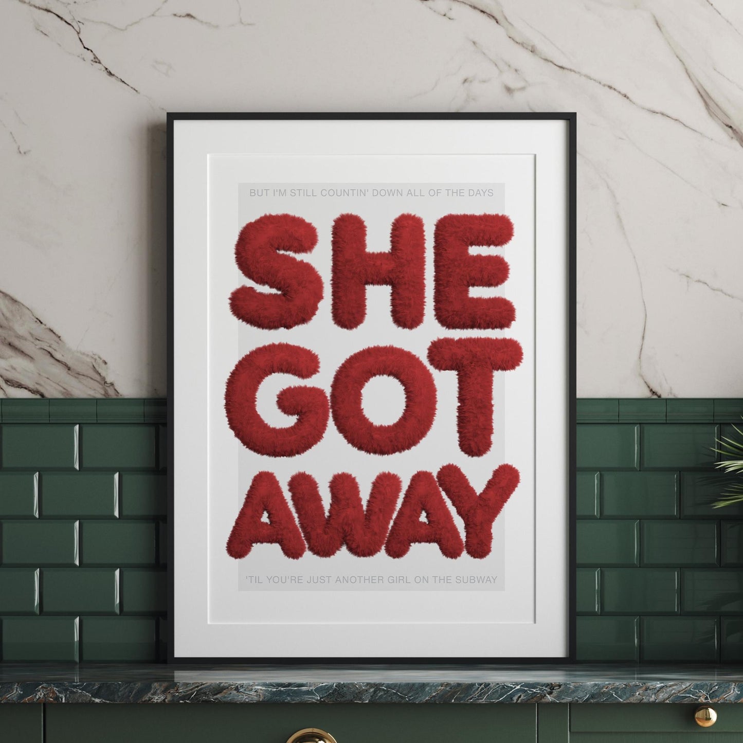 Lyric-Inspired "She Got Away" Red Hair Textured Art Print | Bold Typography Music Poster  | Modern Wall Art | Home Decor