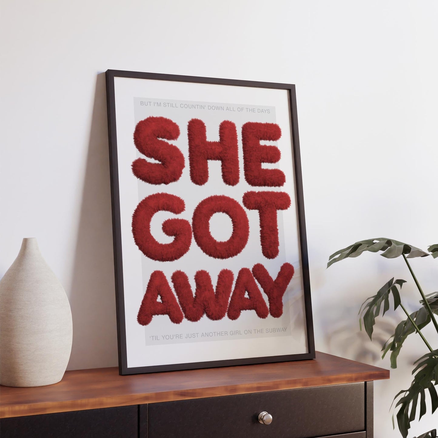 Lyric-Inspired "She Got Away" Red Hair Textured Art Print | Bold Typography Music Poster  | Modern Wall Art | Home Decor