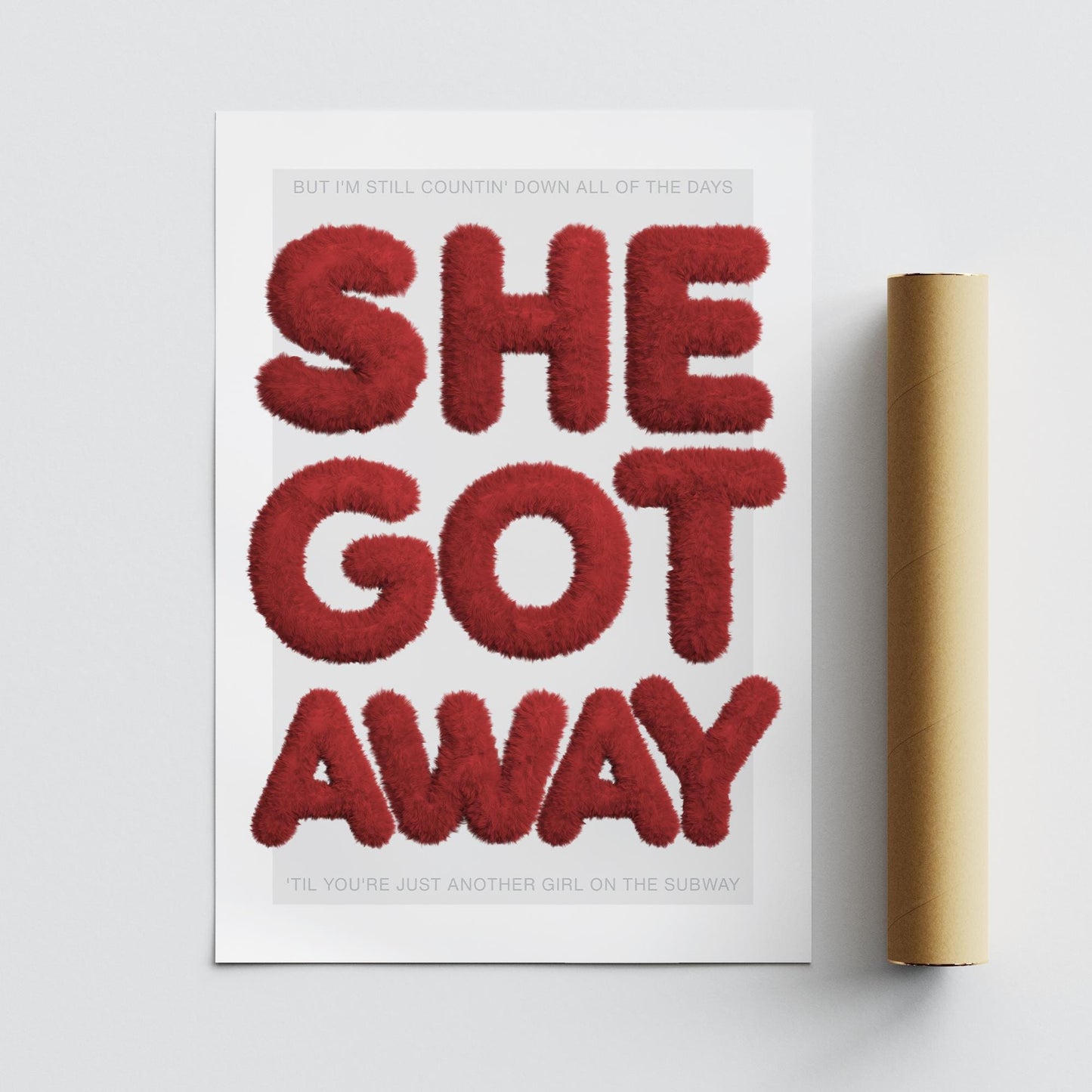 Lyric-Inspired "She Got Away" Red Hair Textured Art Print | Bold Typography Music Poster  | Modern Wall Art | Home Decor