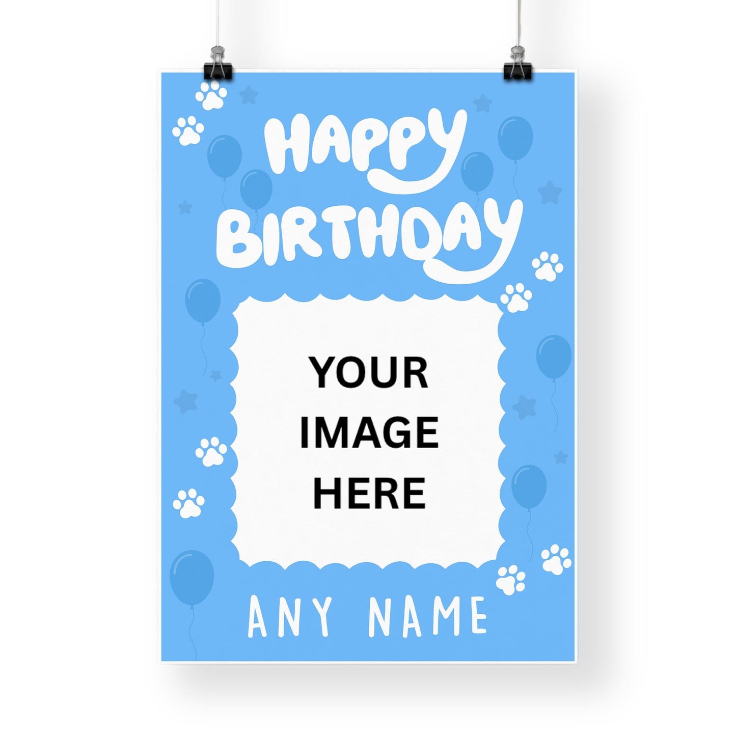 Personalised Blue Dog-Themed Birthday Banner: Custom Photo Poster with Name  TV Show-Inspired Banner  Birthday Party decor for Young Kids