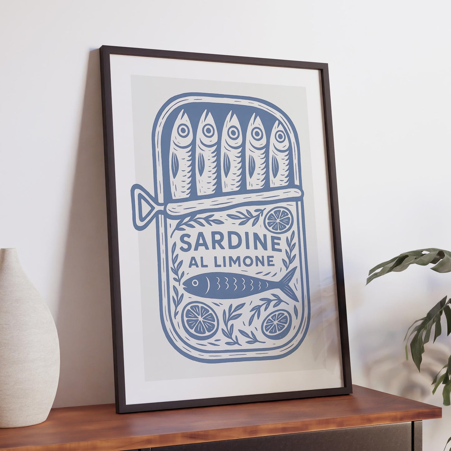 Sardine Tin - Classic Print: Sardine al Limone Poster  Blue Vintage Illustration Kitchen Wall Art  Retro Mediterranean Aesthetic