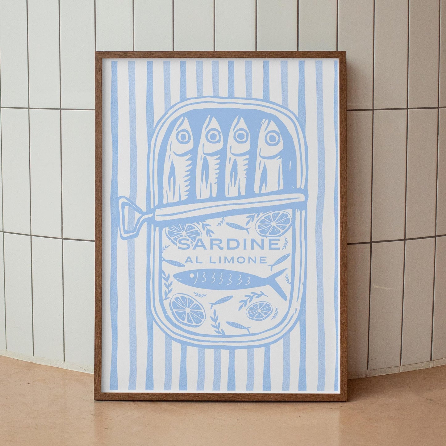 Sardine Tin - Stripes Print  Soft Blue Striped Sardine Tin Art  Coastal Aesthetic Kitchen Decor  Mediterranean Illustration Poster