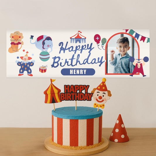 Personalised Circus Birthday Banner with Photo & Name  Kids Birthday Party Decoration | carnival theme | Party Decor for Kids