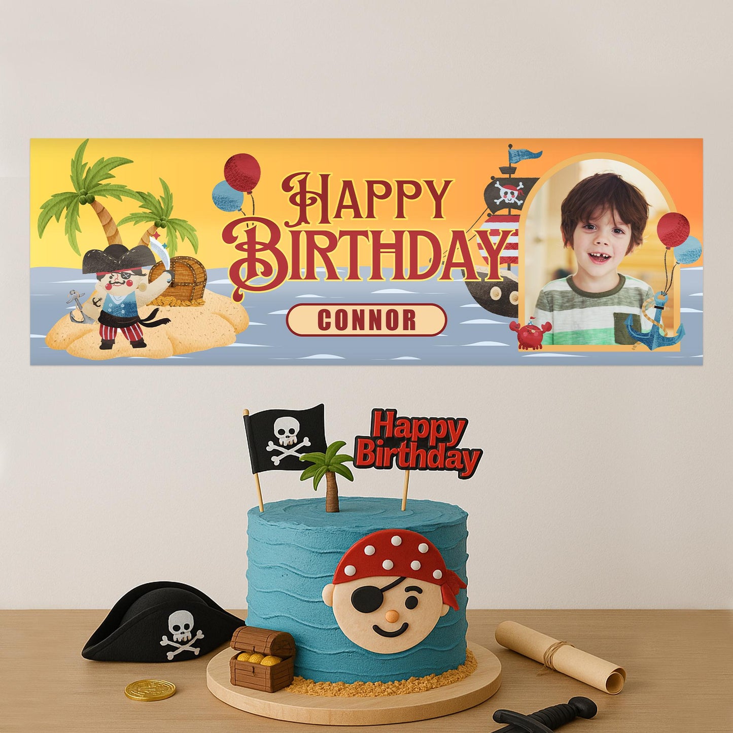 Personalised Pirate Birthday Banner with Photo & Name  Girls Birthday Party Decoration | Pirate Theme | Party Decor for Kids
