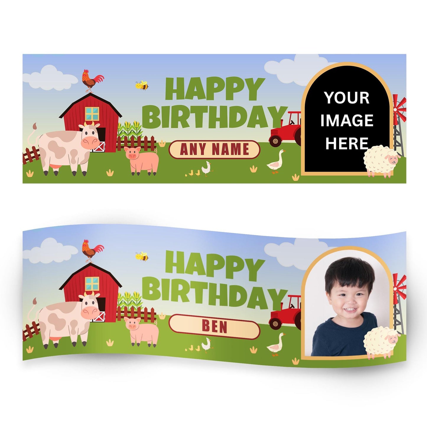 Personalised Farm Birthday Banner with Photo & Name  Kids Birthday Party Decoration | Farm Animals | Barnyard Theme | Party Decor for Kids