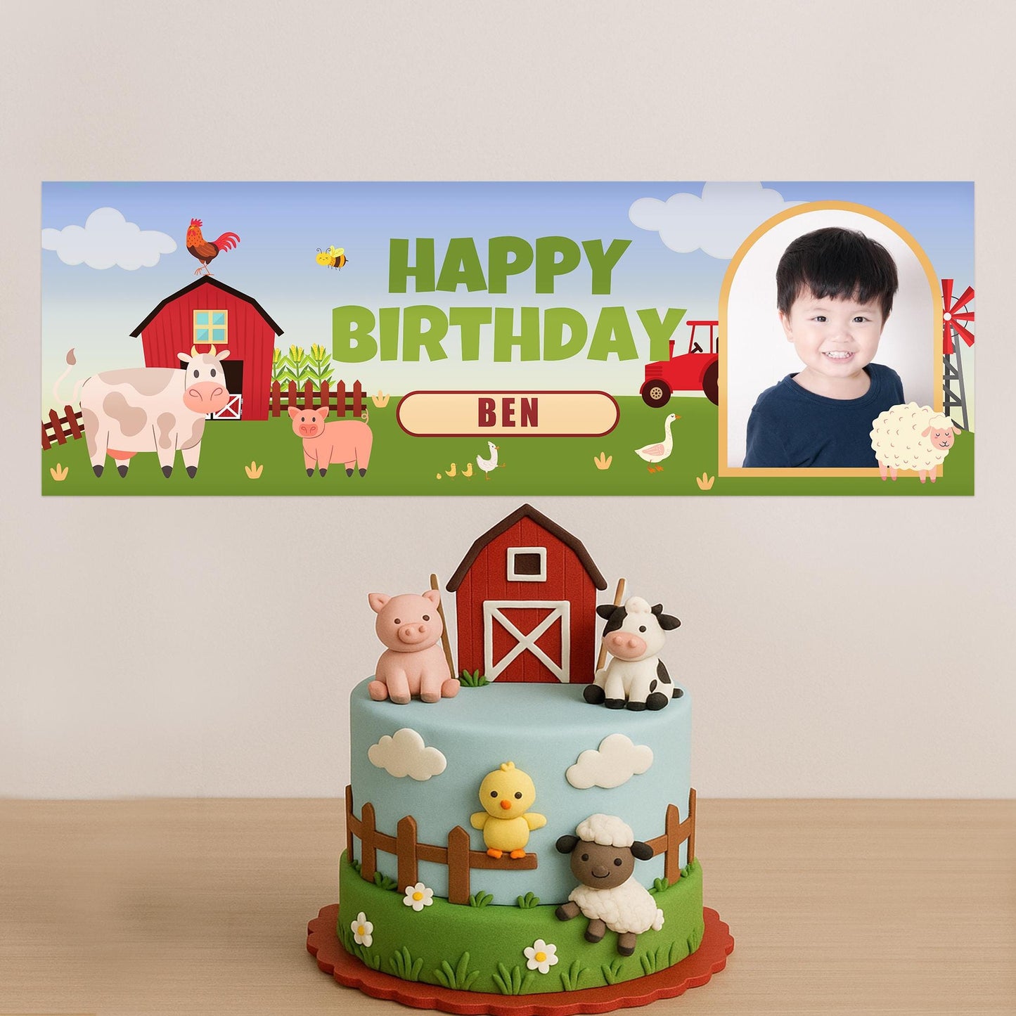 Personalised Farm Birthday Banner with Photo & Name  Kids Birthday Party Decoration | Farm Animals | Barnyard Theme | Party Decor for Kids