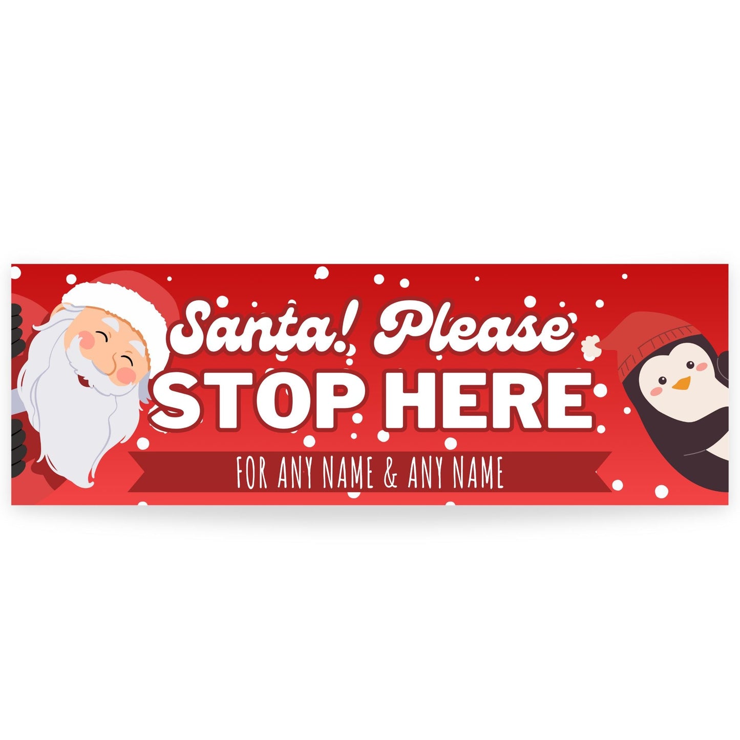 Santa Stop Here Personalised Banner  Santa & Penguin Design   Custom Christmas Decoration for Young Kids  Up to 3 Names  Cute Xmas Gift