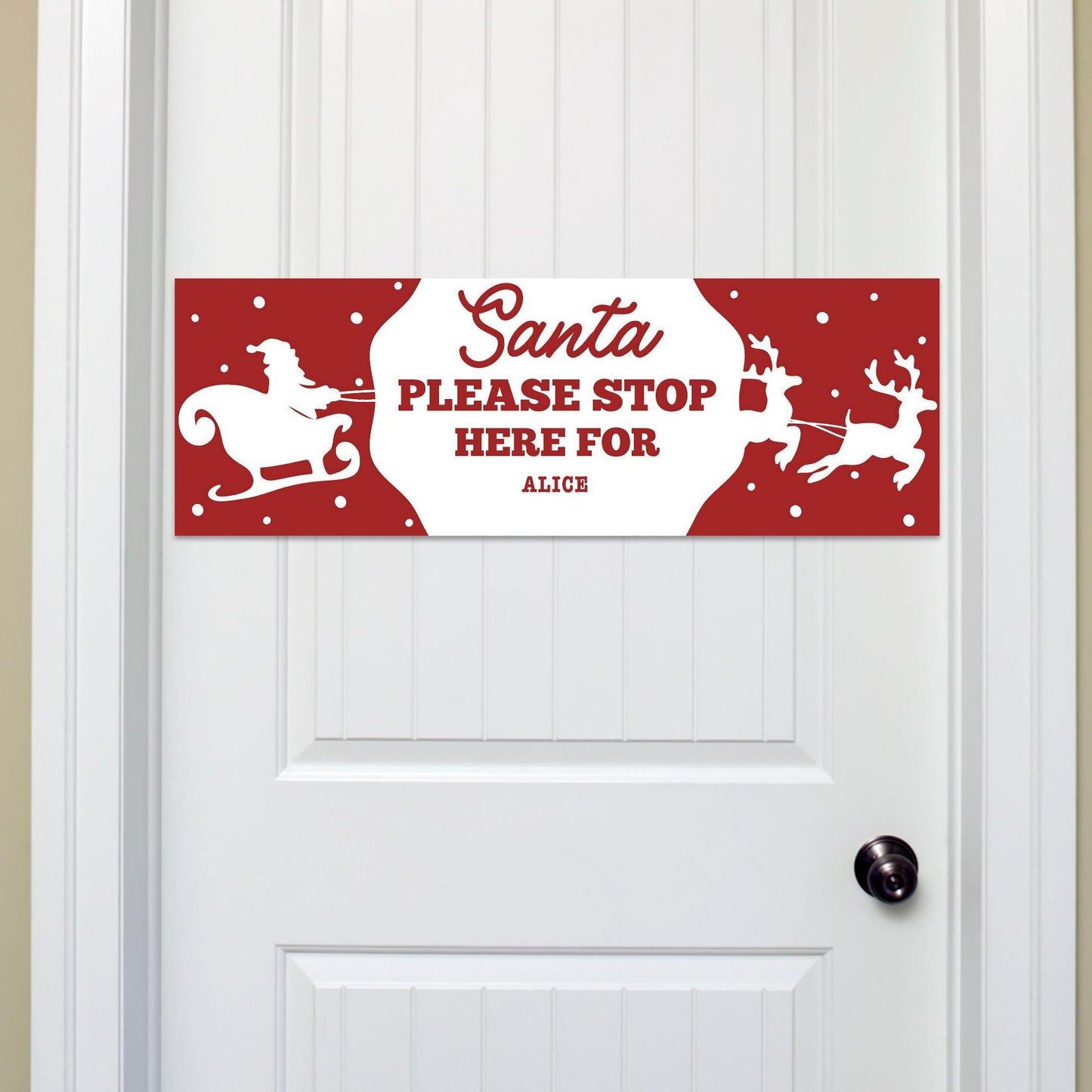 Santa Stop Here Sign Banner  Sleigh Silhouette  Personalised Xmas Decor  Custom Christmas Decoration for Young Kids  Up to 3 Names