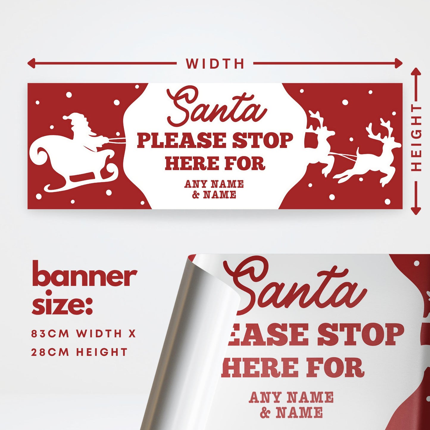 Santa Stop Here Sign Banner  Sleigh Silhouette  Personalised Xmas Decor  Custom Christmas Decoration for Young Kids  Up to 3 Names
