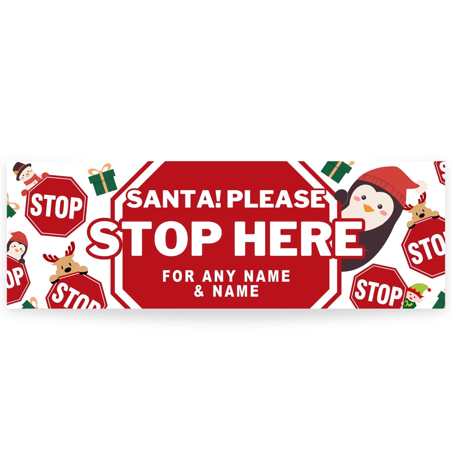 Personalised Santa Stop Here Banner  Stop Sign Design  Custom Christmas Decoration for Young Kids  Up to 3 Names  Cute Xmas Print Gift
