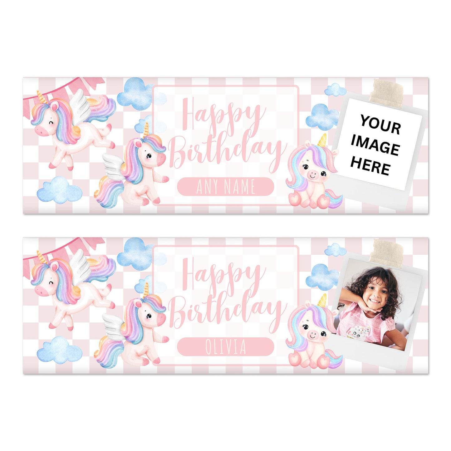 Personalised Unicorn Birthday Banner  Custom Name & Photo Party Decoration | Girls Birthday Party Banner | Cute Pink Unicorn Theme