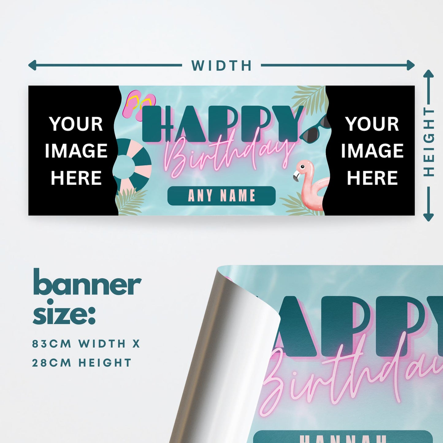 Personalised Pool Party Birthday Banner with Photos & Name  Summer Theme Custom Party Decoration  Flamingo Pool Party Decor