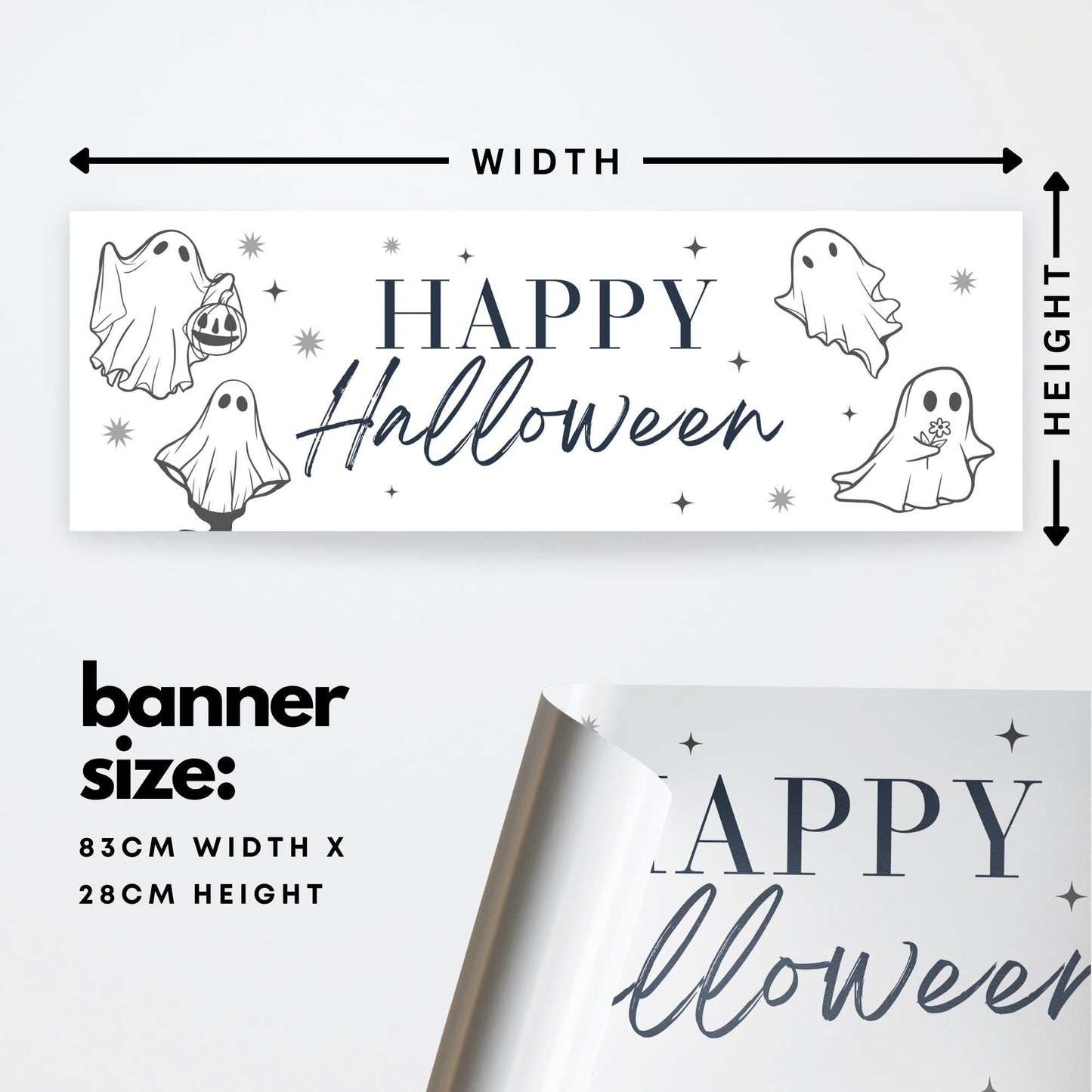 Happy Halloween Banner  Cute Ghost: Halloween Decor, Haunted House Party Decoration, Spooky Kid-Friendly Photo Backdrop