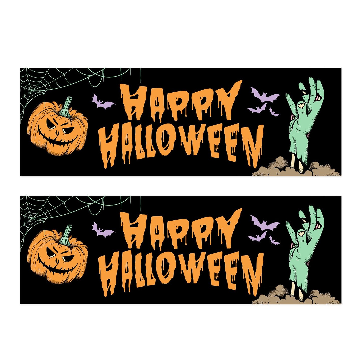 Happy Halloween Banner  Pumpkin & Zombie: Cartoon Halloween Decor, Haunted House Party Decoration, Retro Vibes Spooky Photo Backdrop