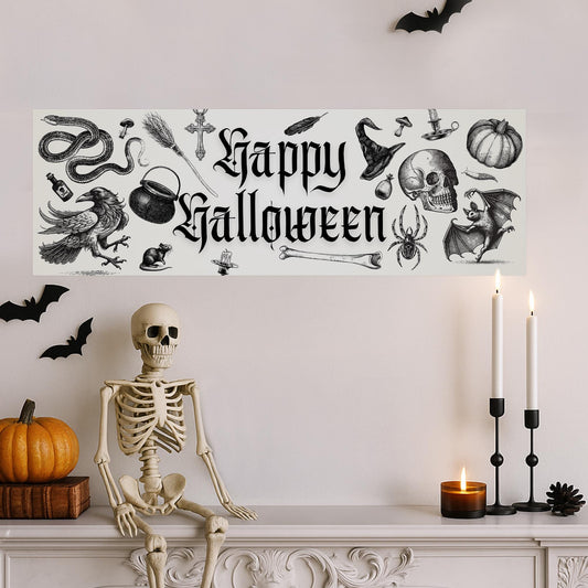 Happy Halloween Banner  Vintage Gothic: Halloween Decor, Haunted House Party Decoration, Spooky Photo Backdrop