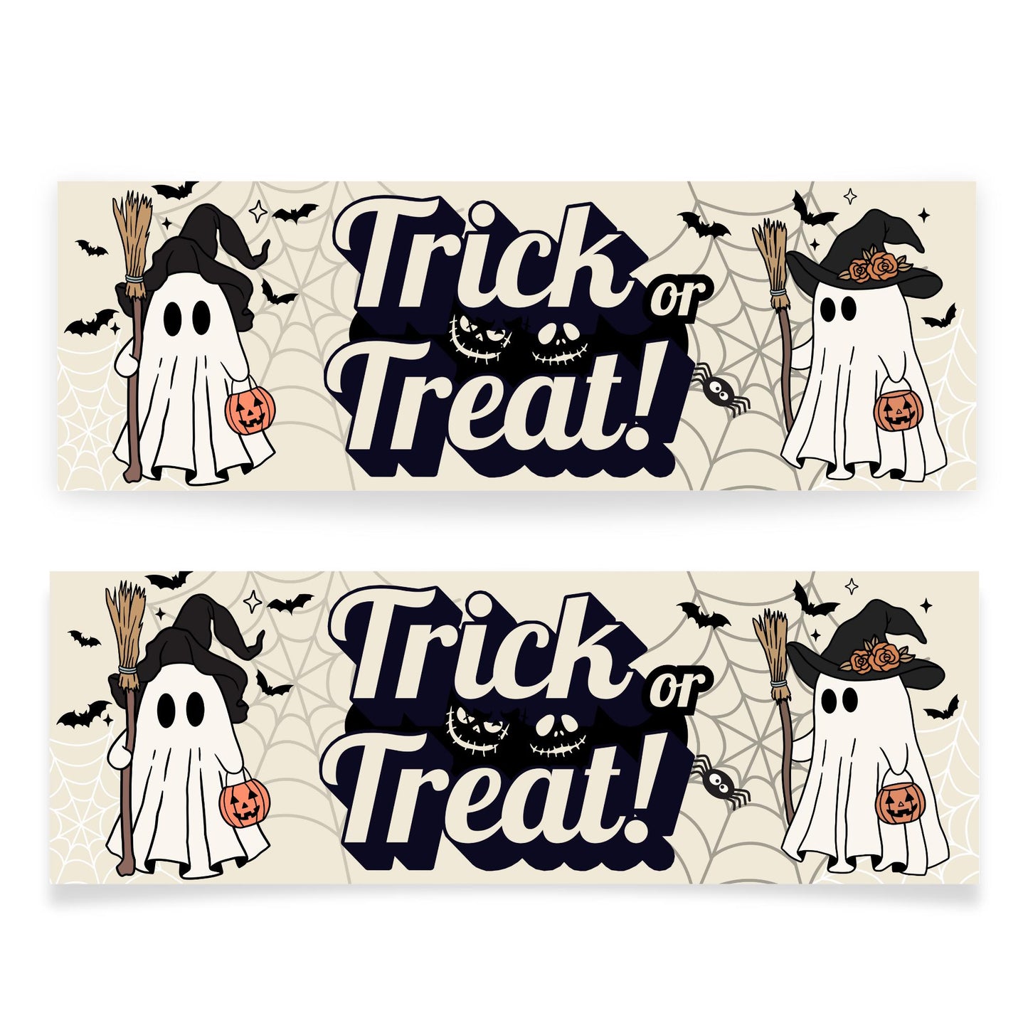 Halloween Trick or Treat Banner  Cute Ghost Witch Design  Halloween Party Decoration   Photo Backdrop  Seasonal Decor