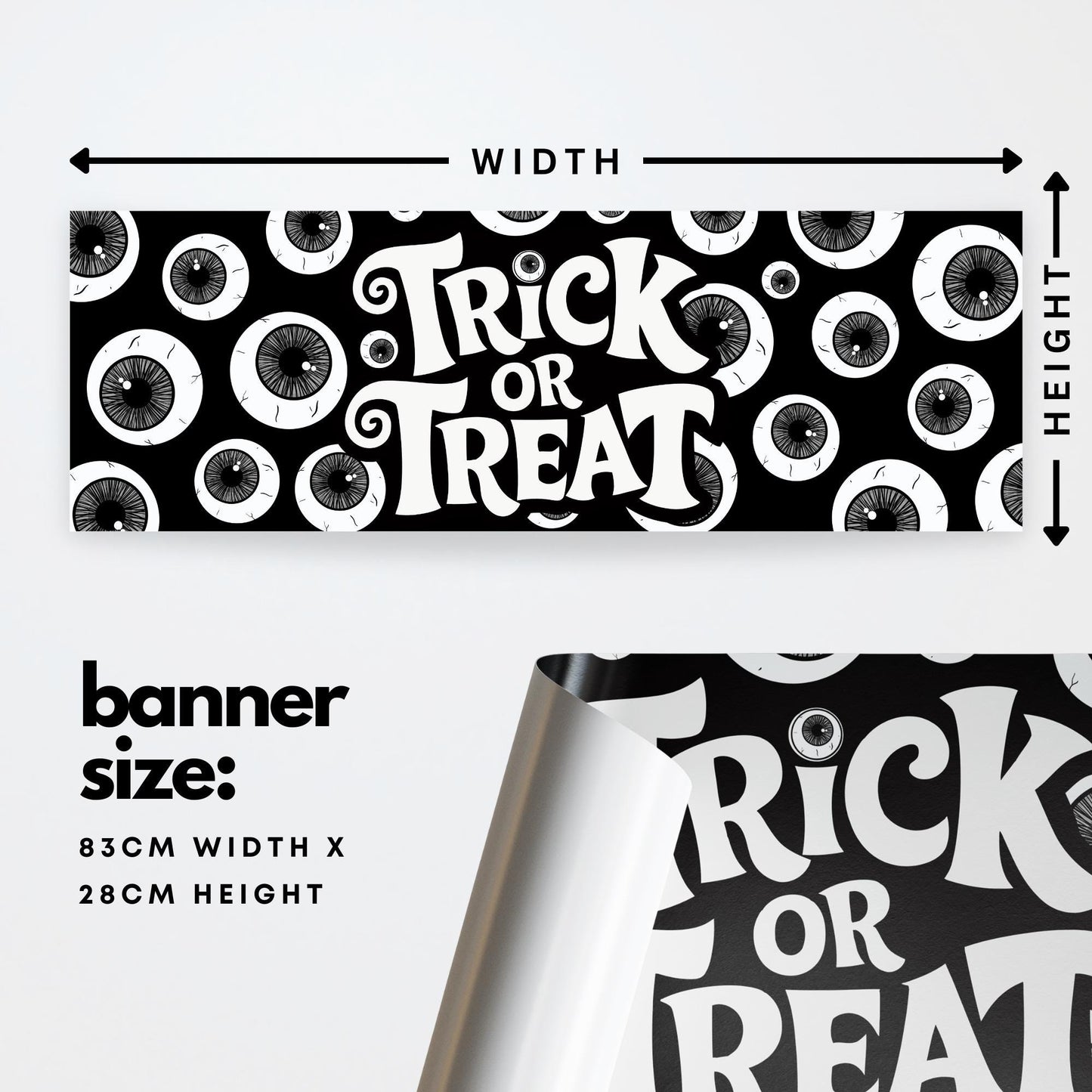 Halloween Trick or Treat Banner  Eyeball Creepy Design  Halloween Party Decoration   Photo Backdrop  Seasonal Decor Trick or Treat Sign