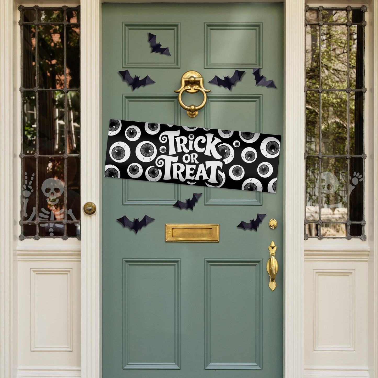 Halloween Trick or Treat Banner  Eyeball Creepy Design  Halloween Party Decoration   Photo Backdrop  Seasonal Decor Trick or Treat Sign