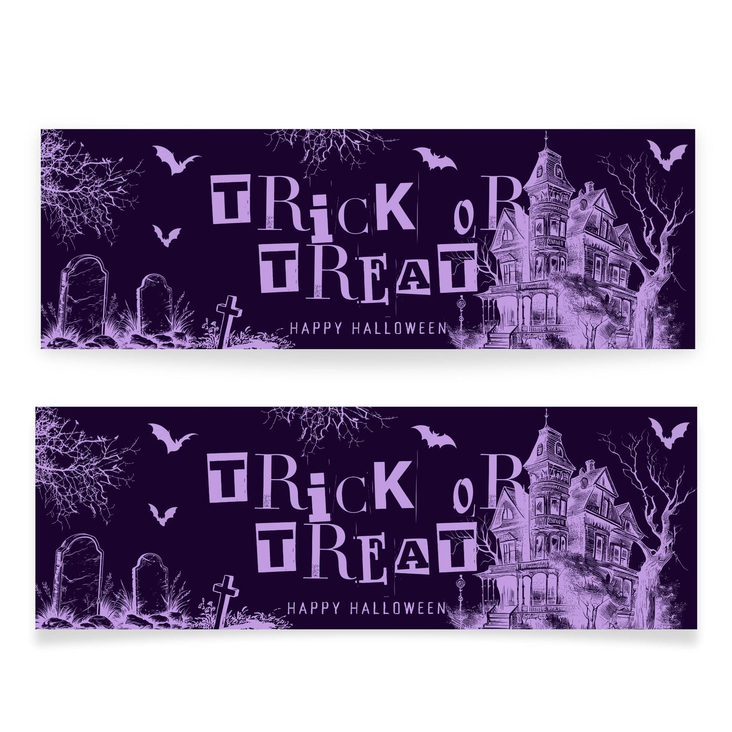 Halloween Trick or Treat Banner  Haunted House Design  Spooky Purple Halloween Party Decoration   Photo Backdrop  Seasonal Decor