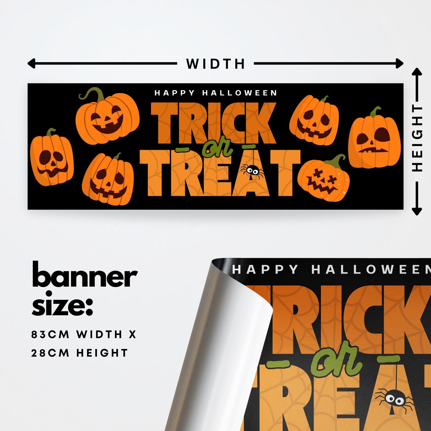 Halloween Trick or Treat Banner  Fun Pumpkin Design  Halloween Party Decoration   Photo Backdrop  Seasonal Decor  Trick or Treat Sign