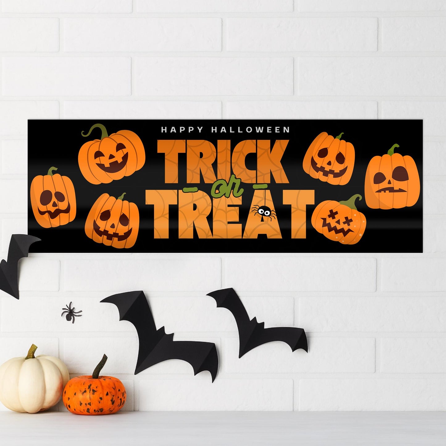Halloween Trick or Treat Banner  Fun Pumpkin Design  Halloween Party Decoration   Photo Backdrop  Seasonal Decor  Trick or Treat Sign