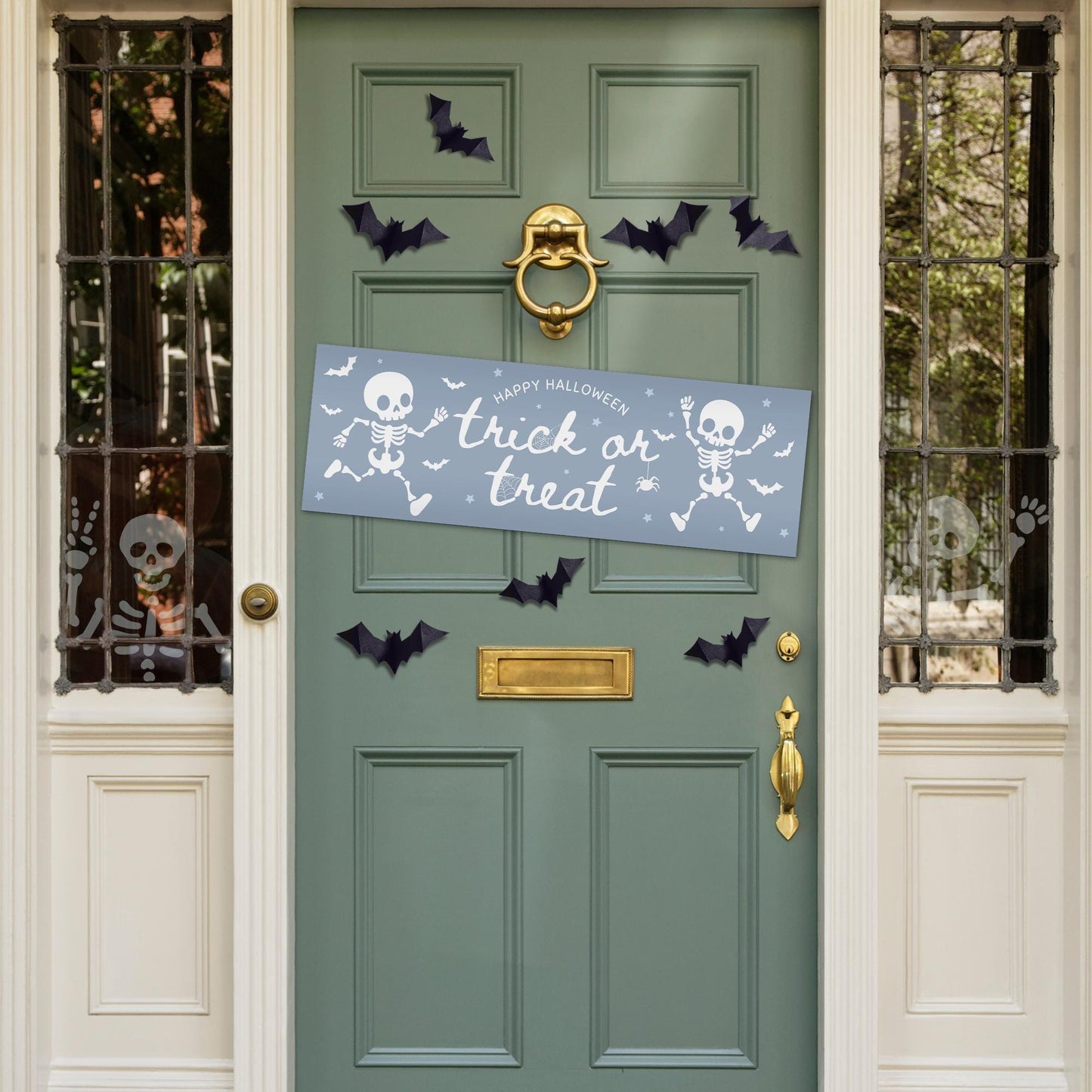 Halloween Trick or Treat Banner  Fun Skeletons  Kid Friendly Halloween Party Decoration   Photo Backdrop  Decor  Trick or Treat Sign