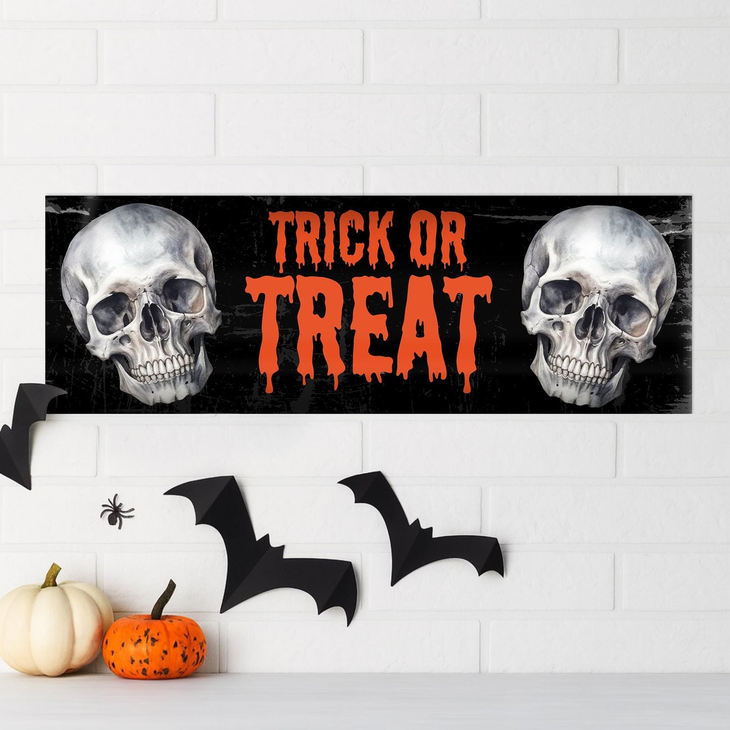 Halloween Trick or Treat Banner  Skull Design  Horror Halloween Party Decoration   Photo Backdrop  Seasonal Decor  Trick or Treat Sign