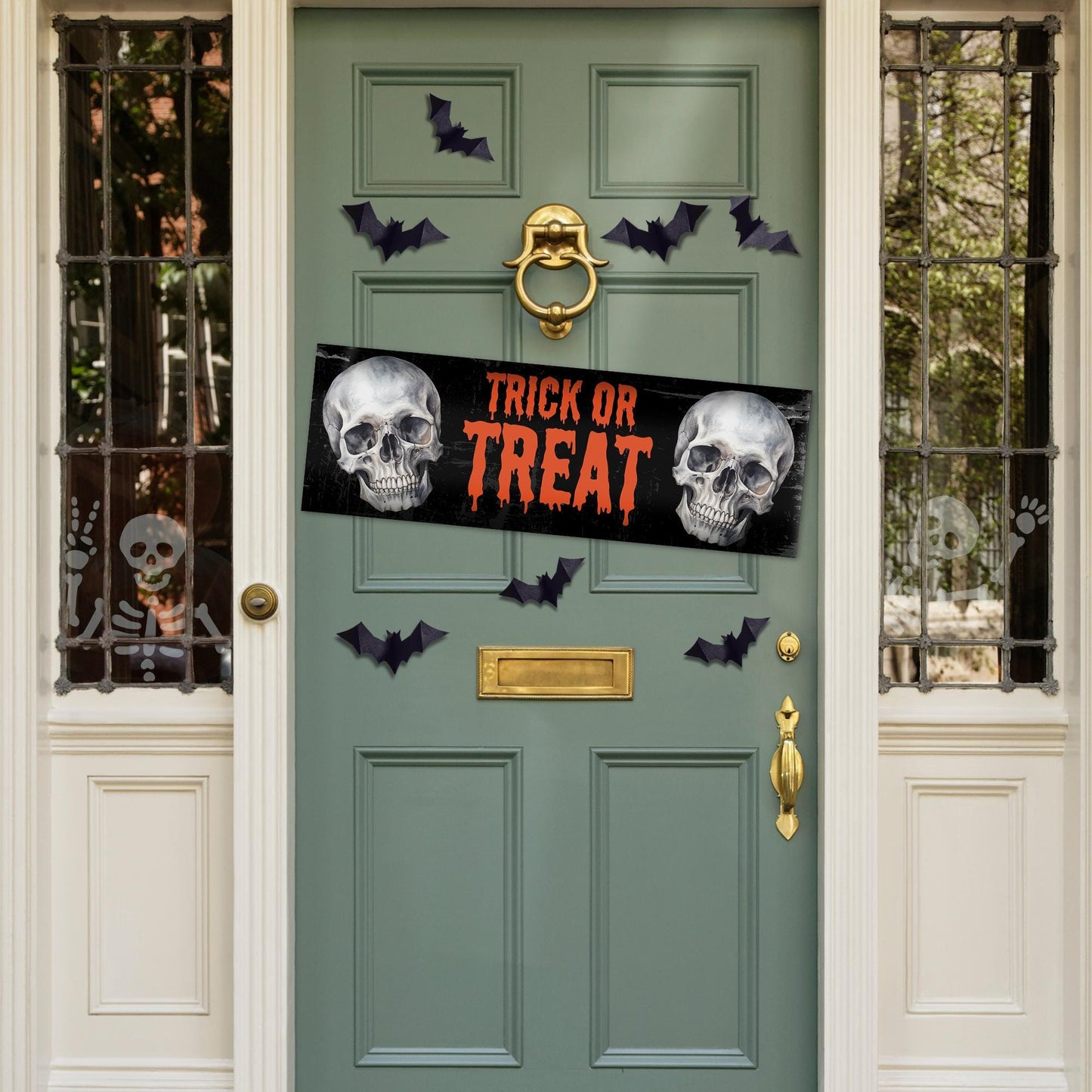 Halloween Trick or Treat Banner  Skull Design  Horror Halloween Party Decoration   Photo Backdrop  Seasonal Decor  Trick or Treat Sign