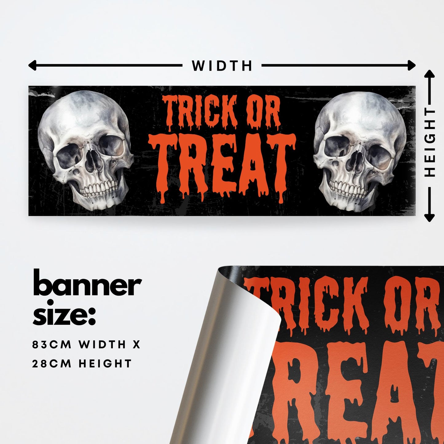 Halloween Trick or Treat Banner  Skull Design  Horror Halloween Party Decoration   Photo Backdrop  Seasonal Decor  Trick or Treat Sign