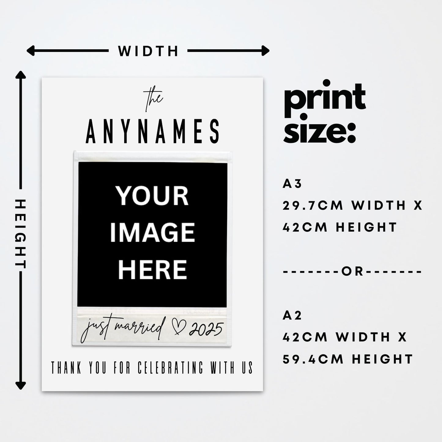 Personalised Wedding Photo Print  Instant Picture Style Custom Poster  Wedding Reception Decor or Engagement Party Decoration