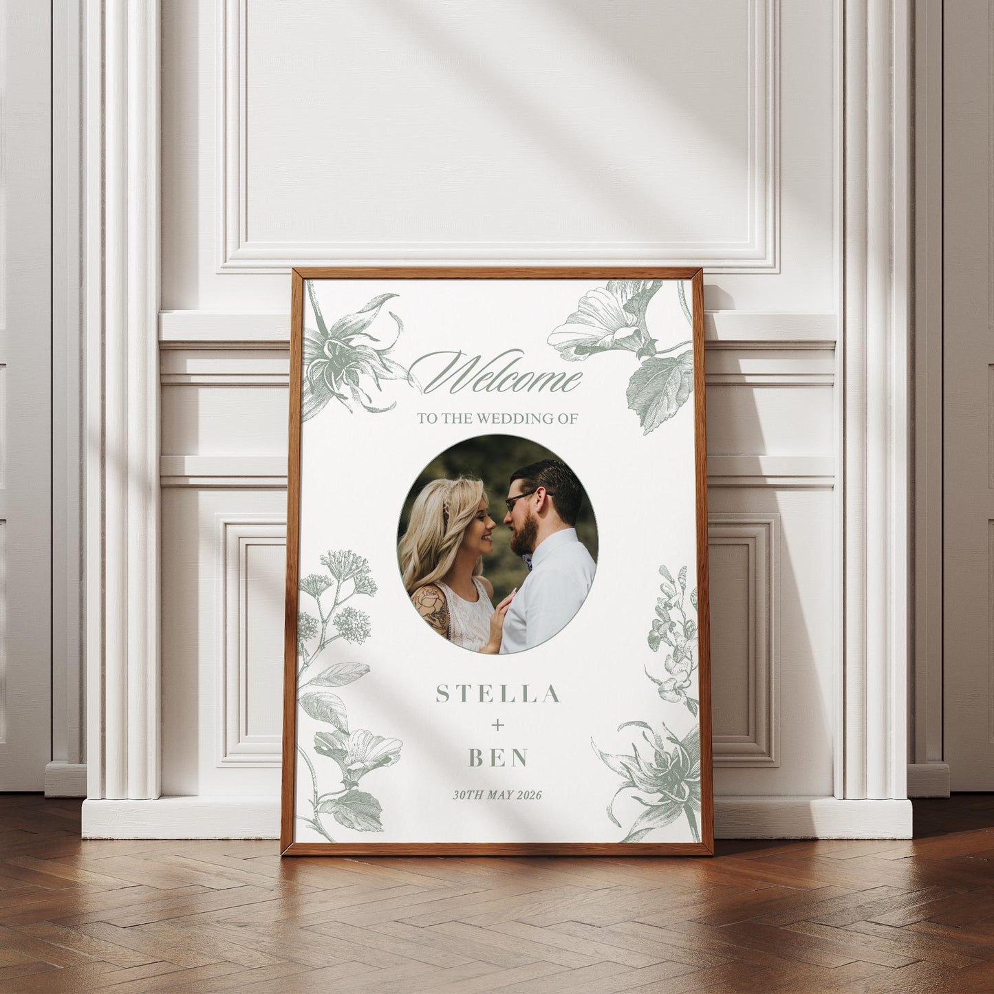 Personalised Wedding Photo Print  Sage Floral Elegant Style Custom Poster  Wedding Reception Decor or Engagement Party Decoration
