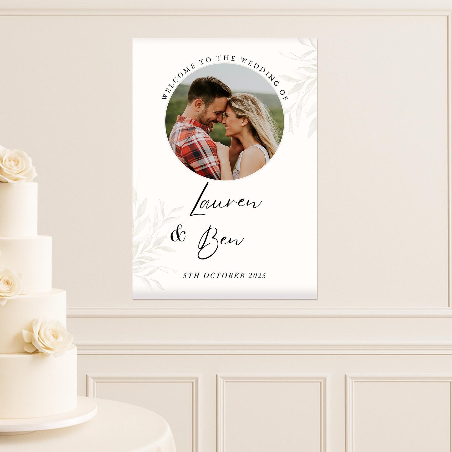 Personalised Wedding Photo Print  Neutral Leaves Muted Style Custom Poster  Wedding Reception Decor or Engagement Party Decoration