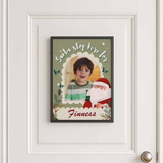 Personalised Santa Stop Here Photo Poster  Green Christmas Sign  Custom Name & Photo  Christmas Eve Decoration Keepsake for Kids