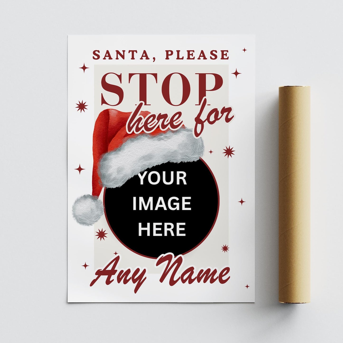 Personalised Santa Stop Here Photo Poster  Santa Hat Christmas Sign  Custom Name & Photo  Christmas Eve Decoration Keepsake for Kids