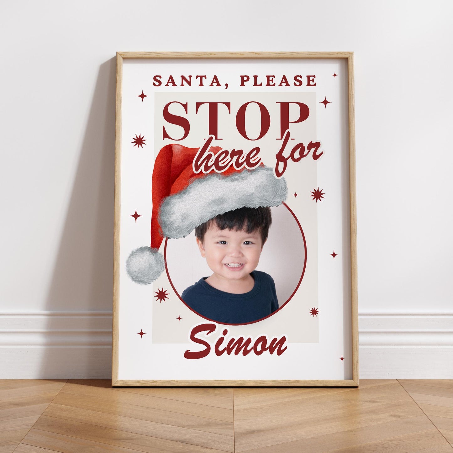 Personalised Santa Stop Here Photo Poster  Santa Hat Christmas Sign  Custom Name & Photo  Christmas Eve Decoration Keepsake for Kids