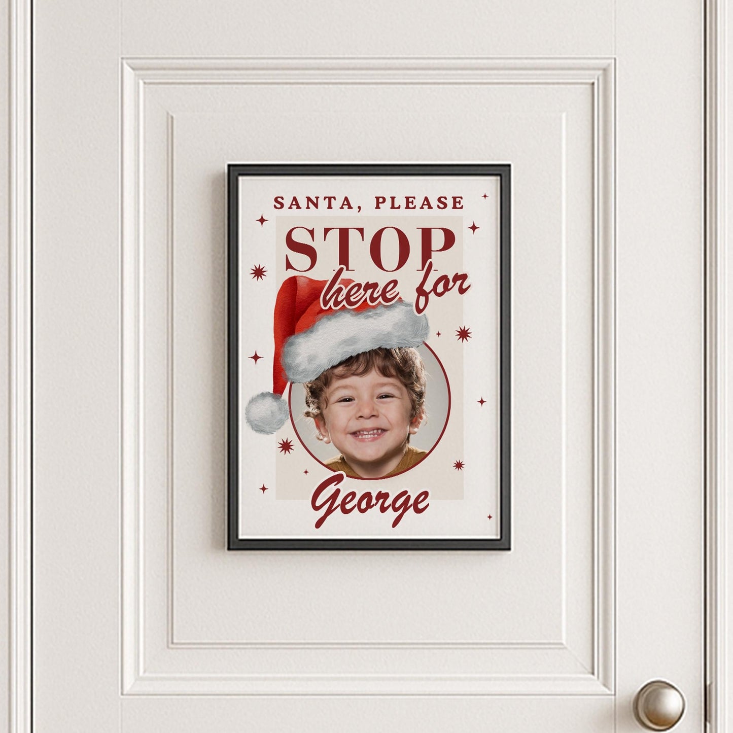 Personalised Santa Stop Here Photo Poster  Santa Hat Christmas Sign  Custom Name & Photo  Christmas Eve Decoration Keepsake for Kids