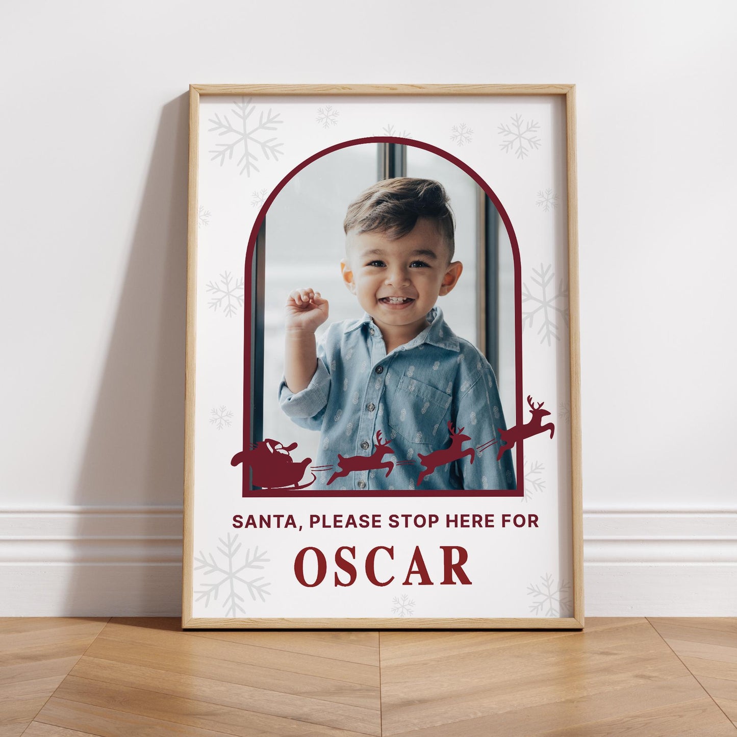 Personalised Santa Stop Here Photo Poster  Sleigh and Reindeer Xmas Sign  Custom Name & Photo  Christmas Eve Decoration Keepsake for Kids