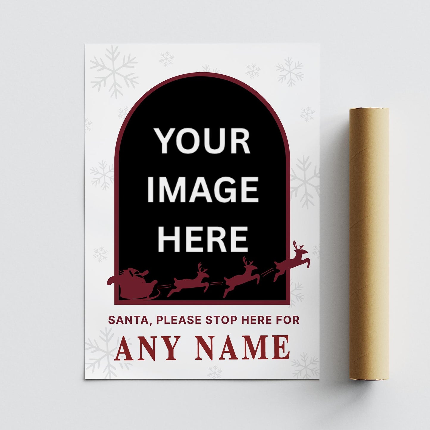 Personalised Santa Stop Here Photo Poster  Sleigh and Reindeer Xmas Sign  Custom Name & Photo  Christmas Eve Decoration Keepsake for Kids