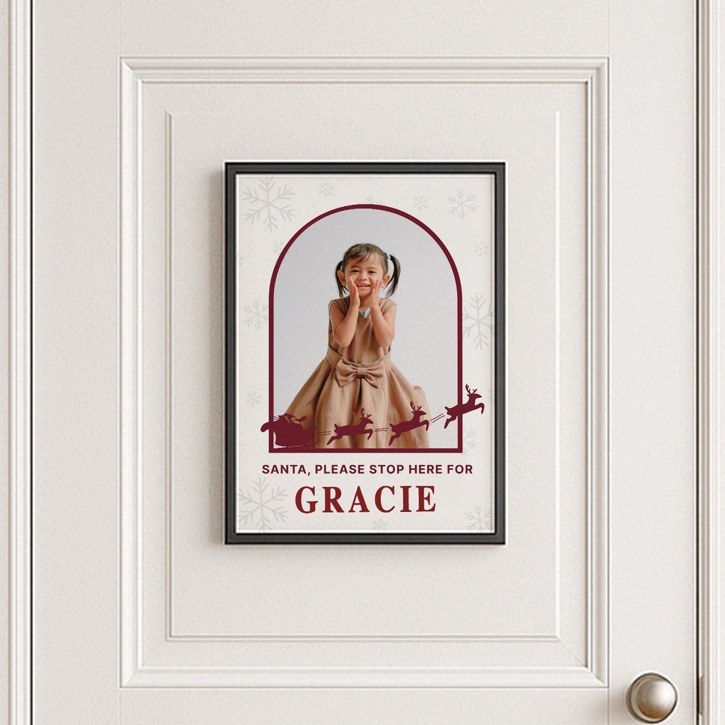 Personalised Santa Stop Here Photo Poster  Sleigh and Reindeer Xmas Sign  Custom Name & Photo  Christmas Eve Decoration Keepsake for Kids