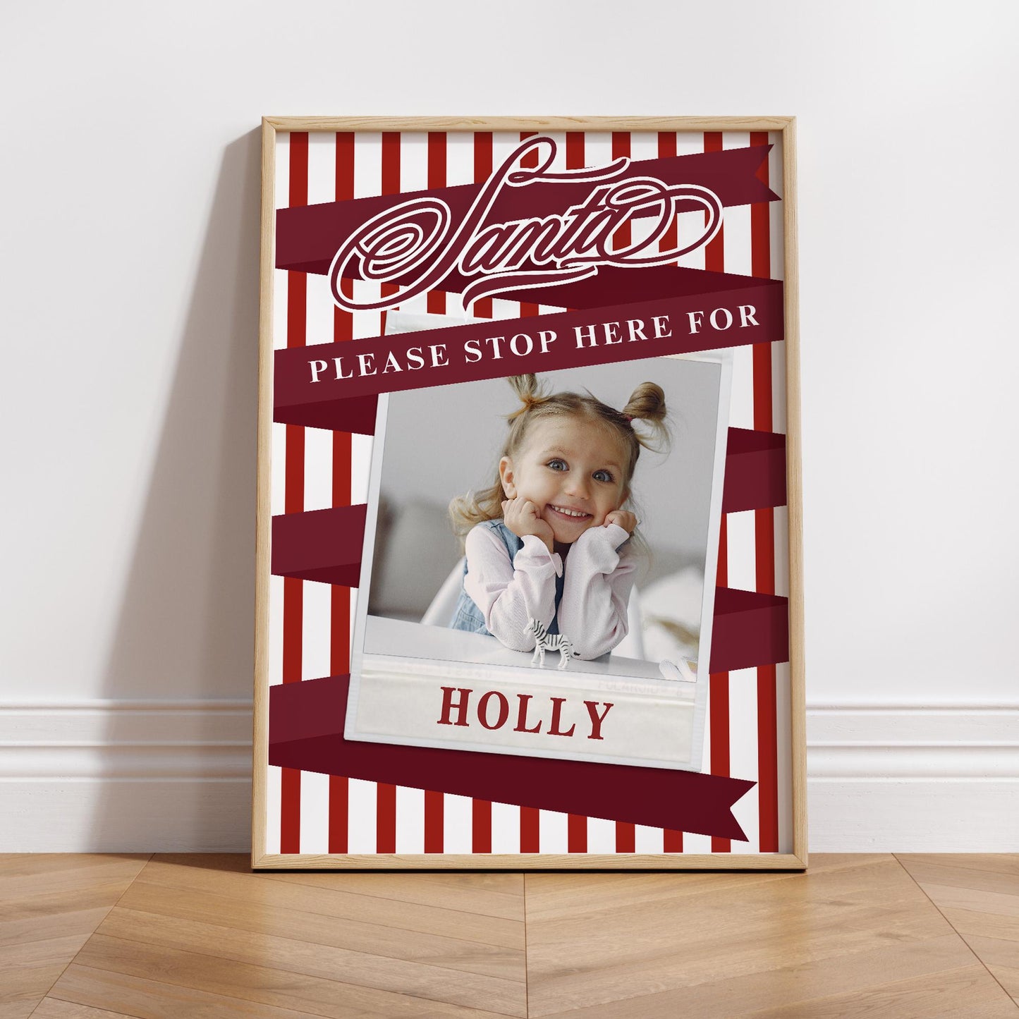 Personalised Santa Stop Here Photo Poster  Candy Cane Stripe Christmas Sign  Custom Name  Christmas Eve Decoration Keepsake for Kids