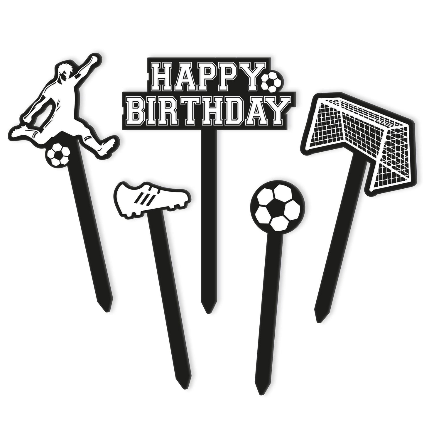 Birthday Cake Topper Set  Football Themed: 5 Piece Acrylic Cake Decoration Kit  Cool Birthday Party Decor  for Kids, Boys & Sports Fans