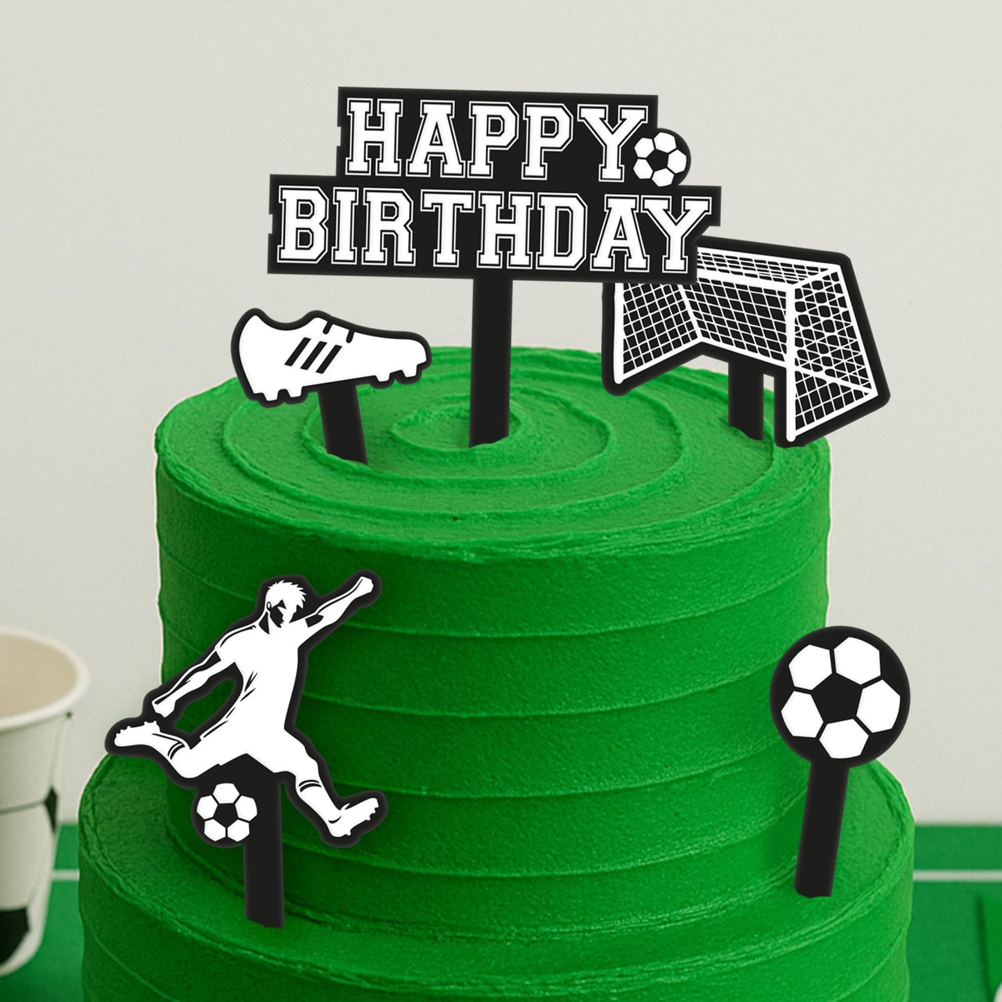 Birthday Cake Topper Set  Football Themed: 5 Piece Acrylic Cake Decoration Kit  Cool Birthday Party Decor  for Kids, Boys & Sports Fans