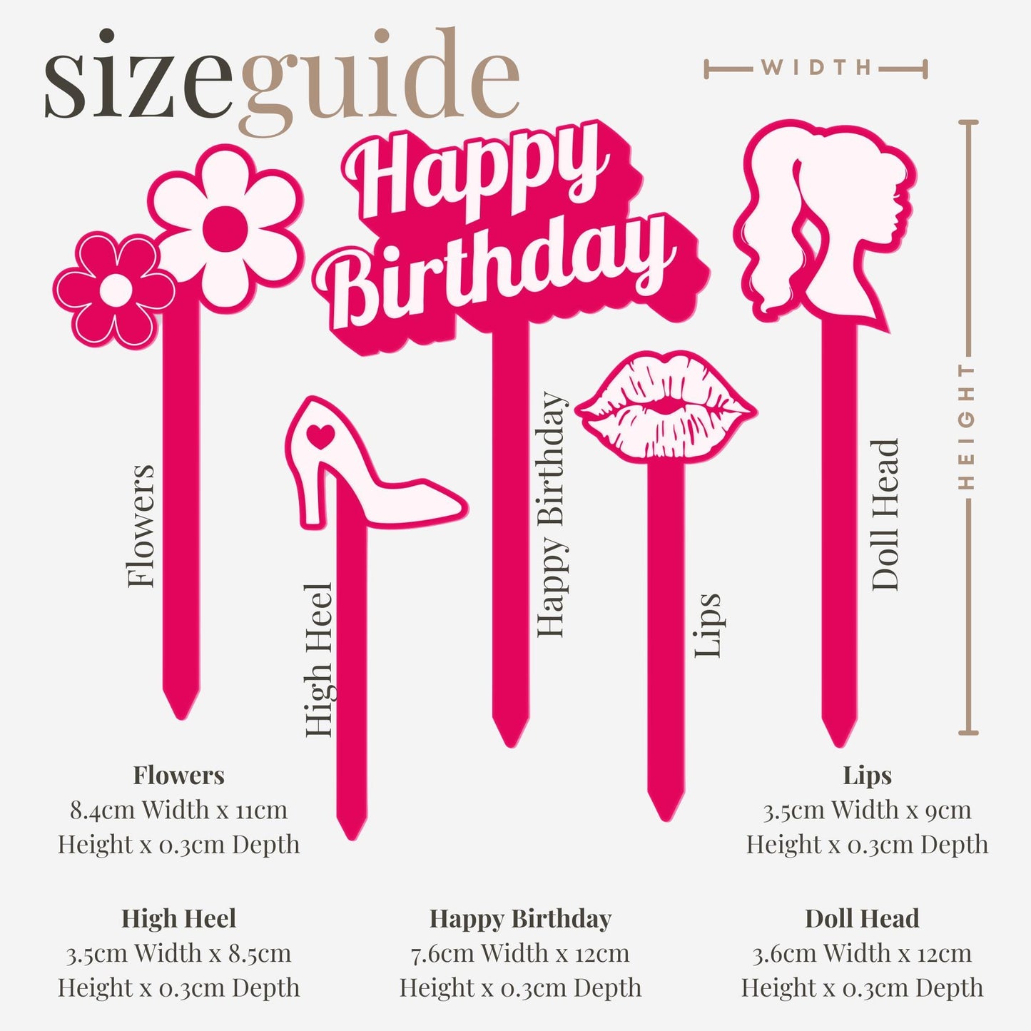 Birthday Cake Topper Set  Doll Themed: 5 Piece Pink Acrylic Cake Decoration Kit  for Girls, Kids and Fashion-Themed Birthday Party Decor