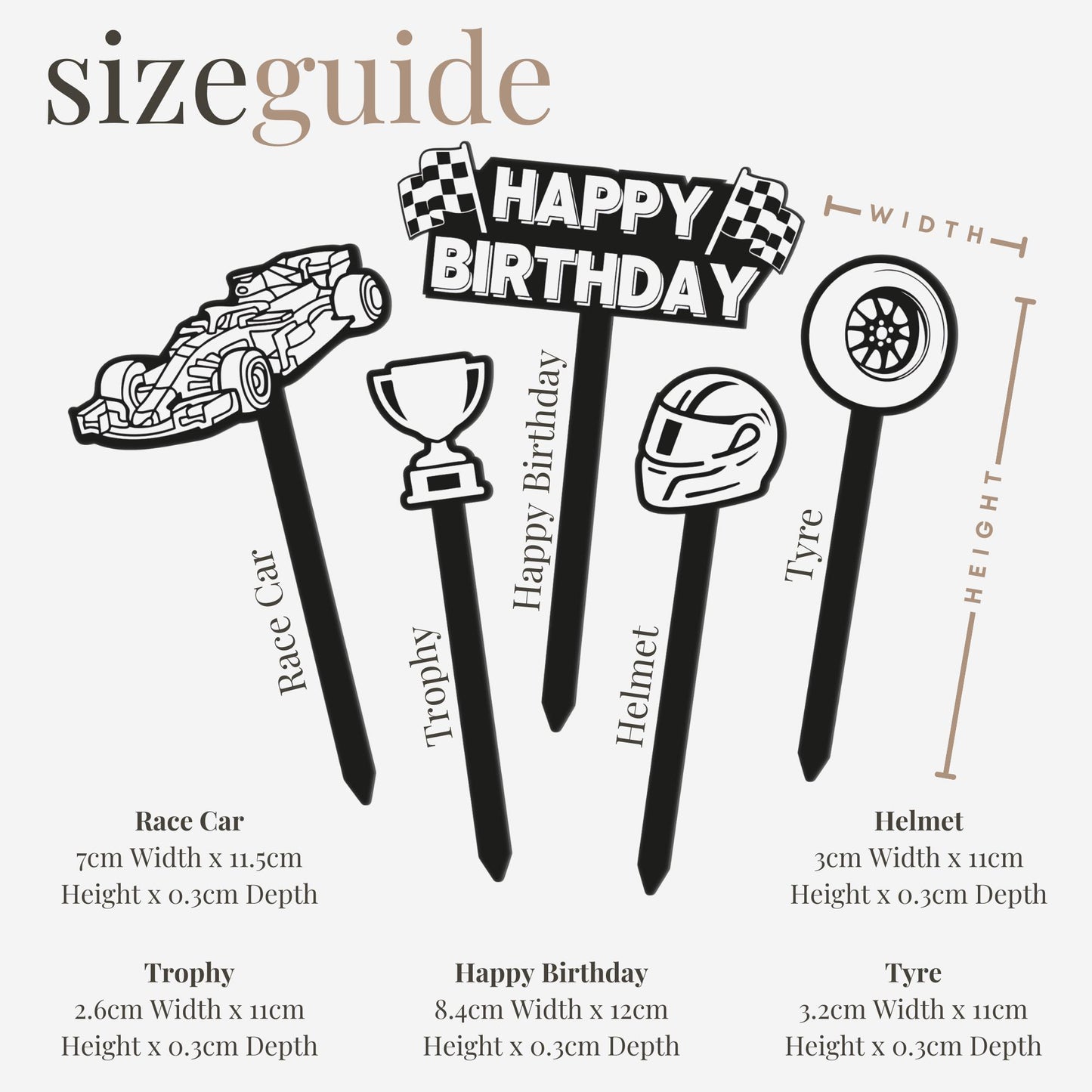 Birthday Cake Topper Set  Race Car Themed: 5 Piece Acrylic Cake Decoration Kit  Cool Birthday Party Decor  for Kids, Boys & Sports Fans