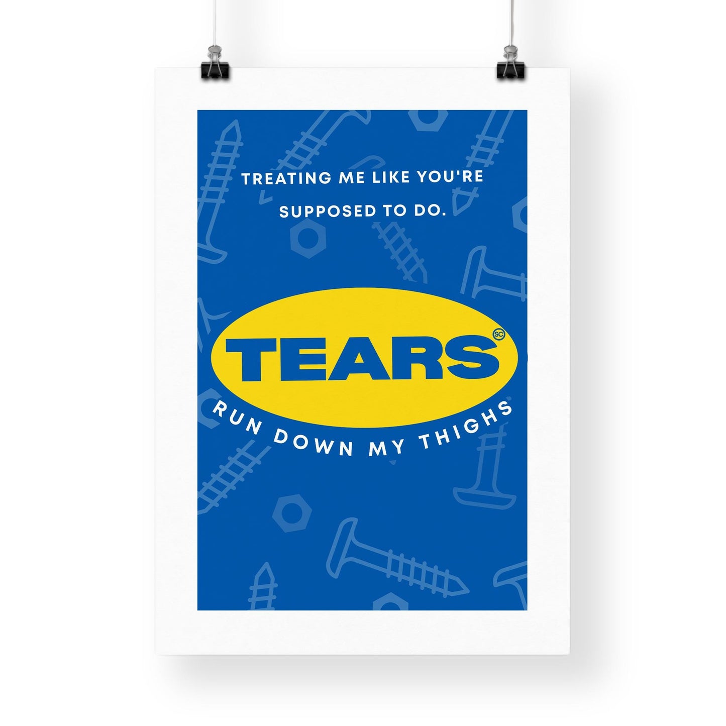 Music Poster: Tears Run Down My Thighs -  Blue & Yellow | Pop Lyric-Inspired Print | Music Wall Art | Song Quote Print | Girly Home Decor